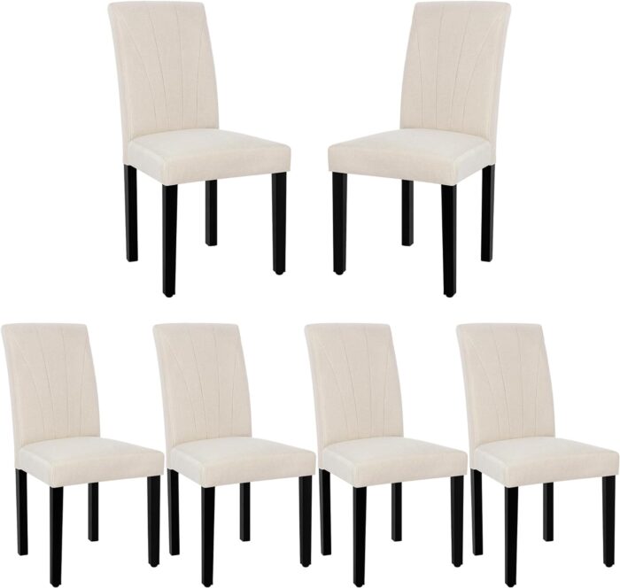 VECELO Upholstered Dining Chairs Set of 6 Modern Fabric and Solid Wood Legs & High Back, Parsons for Kitchen/Living Room-Beige