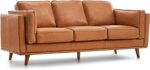 Valencia Artisan Full Leather Sofa 88” - Pure Full Italian Nappa Leather Couch, Solid Wood Accent, Ultimate Comfort, Cognac Tan