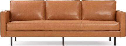 Valencia Varese 90” Cognac Tan Brown 3 Seater Full Leather Sofa - Italian Nappa Leather Modern Cloud Couch for Living Room/Apartment Furniture - Lounge Sofa with Removable Cushion