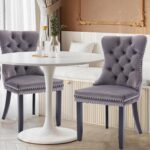 Velvet Dining Chairs Set of 2 Upholstered Tufted Dining Room Chair Kitchen Side Chairs with Nailhead Trim and Wood Legs for Dining Room,Restaurant(Grey)