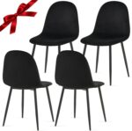 Velvet Dining Chairs Set of 4 - Kitchen Chairs with Metal Legs for Living, Bedroom, Restaurant - Black Chairs for Dining Room, Chair Set for 4