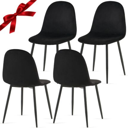 Velvet Dining Chairs Set of 4 - Kitchen Chairs with Metal Legs for Living, Bedroom, Restaurant - Black Chairs for Dining Room, Chair Set for 4