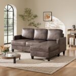 Vesgantti 72 inch L Shaped Couches, 3 Seater Sectional Sofa with Chaise Lounge, Upholstered Modern 3 Cushion Sofa, 2 Piece Sofa Set for Living Room, Apartment, Office, Brown