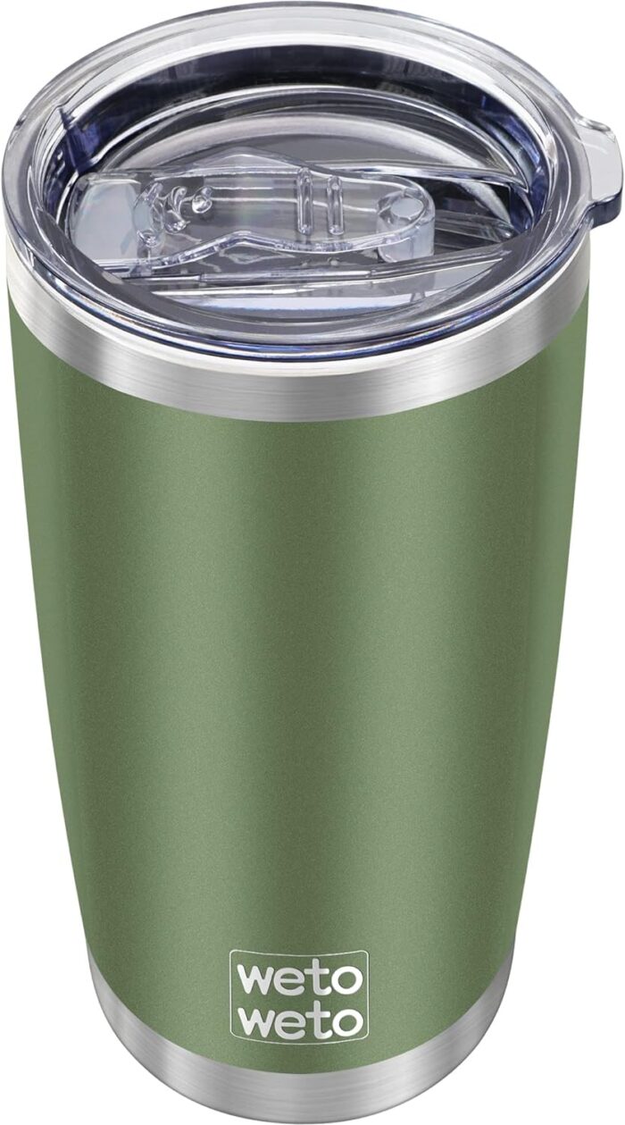 WETOWETO 20oz Insulated Stainless Steel Tumbler, Coffee Tumbler, Double Wall Vacuum Travel Coffee Mug, Powder Coated Leak-Proof Tumbler Cup for Home Office Travel (Army Green,1 Pack)