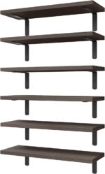 WOPITUES Floating Shelves Set of 6, Wood Rustic Farmhouse Shelves for Wall Decor, Bathroom Shelves, Book Shelves for Living Room-Dark Brown