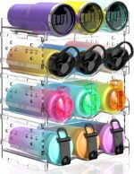 Water Bottle Organizer - 4 Pack Stackable Cup Organizer for Cabinet, Countertop, Pantry and Fridge, Free-Standing Tumbler Kitchen Storage Holder for Wine and Drink Bottles, Clear Plastic