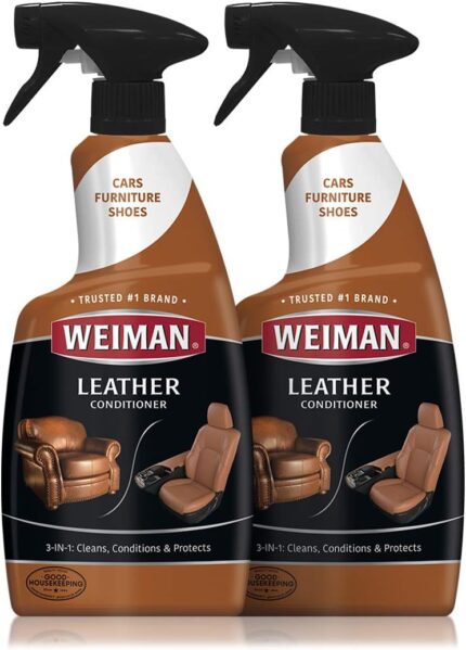 Weiman Leather Cleaner and Conditioner - 22 Ounce (2 Pack) - Restores Leather Surfaces - Ultra Violet Protectants Help Prevent Cracking or Fading of Leather Furniture, Car Seats, Shoes