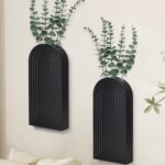 Wooden Wall Planter, Set of 2, Black, Modern Farmhouse Decor for Indoor Plants, Hanging Planter for Living Room, Bathroom Decor, Dried Flowers and Faux Greenery