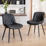 YOUNUOKE Black Dining Chairs Set of 2 Modern Upholstered Kitchen Chair Comfortable PU Leather Dinner Chairs for Kitchen Dinning Room