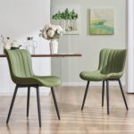 YOUNUOKE Olive Green Dining Chairs Set of 2 Upholstered Mid Century Modern Kitchen Chair Armless Faux Leather Side Chairs with Padded Back Metal Legs for Living Room Bedrooms