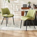 YOUTASTE Dining Chairs Set of 2 Modern Upholstered Kitchen Room Chair Armless Leather Curved Backrest Dining Chair with Padded Seat for Living Room Avocado Green