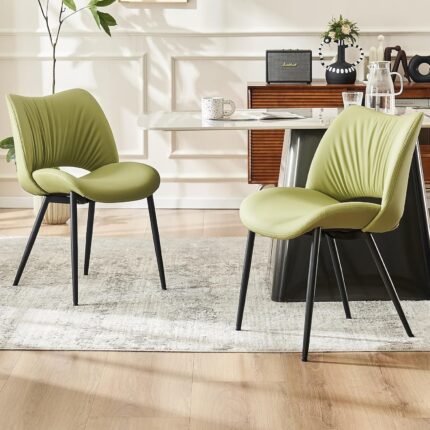 YOUTASTE Dining Chairs Set of 2 Modern Upholstered Kitchen Room Chair Armless Leather Curved Backrest Dining Chair with Padded Seat for Living Room Avocado Green