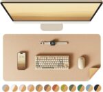 YSAGi Double-Sided Desk Pad, Leather Desk Mat, Eco Cork Desk Pad Protector, Large Mouse Pad for Desk, Waterproof Desk Blotter Pad, Writing Pad for Office/Home(23.6"x13.7",Apricot)