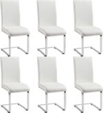 Yaheetech 6PCS Dining Chairs Modern Kitchen Chairs Armless Side Chairs with Faux Leather Seat, Metal Legs and High Back for Dining Room, Kitchen, Living Room, White (3 Packages Containing 6 Chairs)