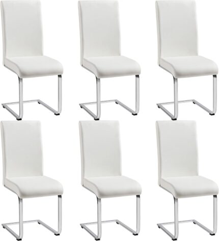 Yaheetech 6PCS Dining Chairs Modern Kitchen Chairs Armless Side Chairs with Faux Leather Seat, Metal Legs and High Back for Dining Room, Kitchen, Living Room, White (3 Packages Containing 6 Chairs)