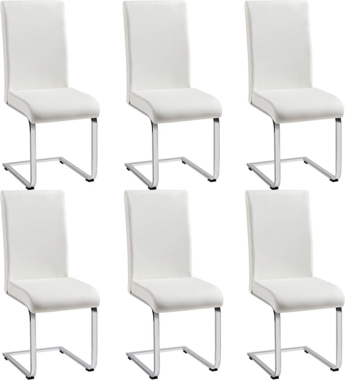 Yaheetech 6PCS Dining Chairs Modern Kitchen Chairs Armless Side Chairs with Faux Leather Seat, Metal Legs and High Back for Dining Room, Kitchen, Living Room, White (3 Packages Containing 6 Chairs)