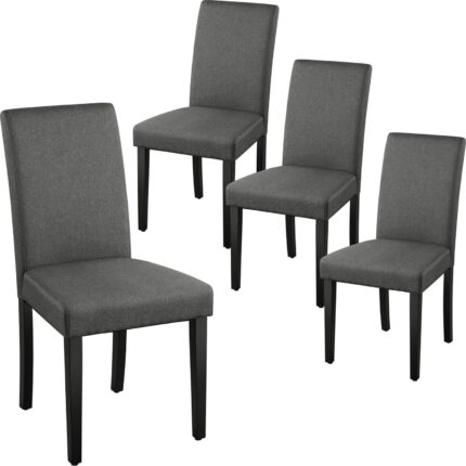 Yaheetech Dining Chair Fabric Parson Chair Modern Stylish Upholstered Kitchen Living Room Padded Chair Armless Side Chair with Solid Wood Legs Set of 4, Dark Grey