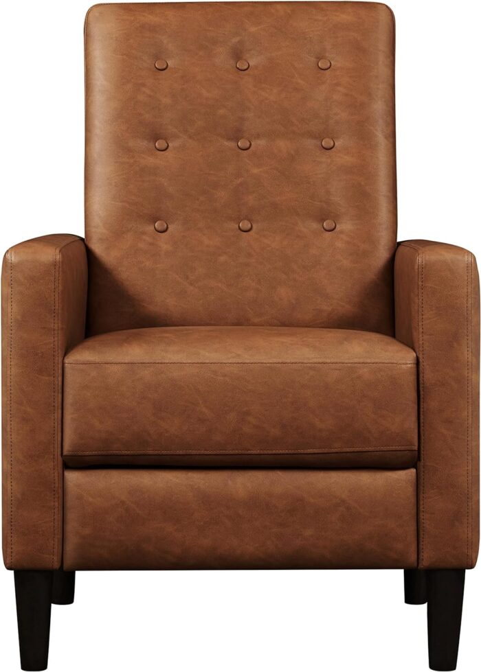 Yaheetech Faux Leather Recliner Sofa Mid-Century Modern Single Reclining Chair Adjustable Back & Footrest Tufted Upholstered Sofa with Pocket Spring Living Room Bedroom Home Theater Brown