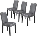 Yaheetech Set of 4 Dining Chairs Faux Leather High Back Kitchen Chair Upholstered Armless Side Chair with Waterproof Surface and Wood Legs for Home and Restaurant, Gray