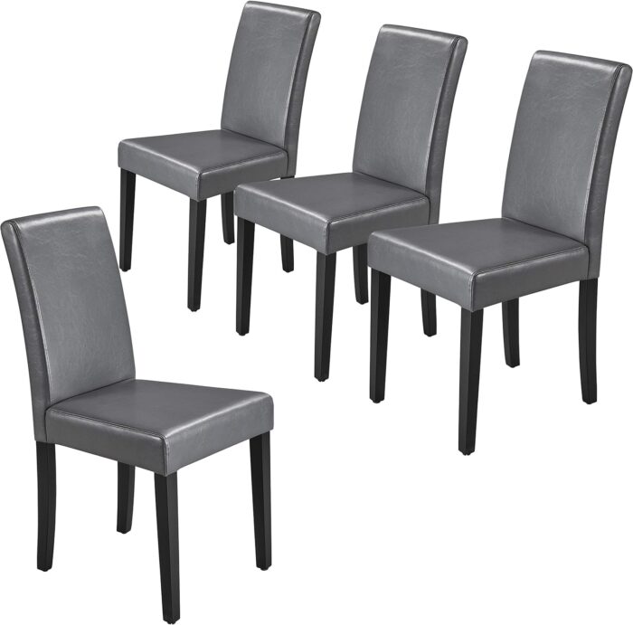 Yaheetech Set of 4 Dining Chairs Faux Leather High Back Kitchen Chair Upholstered Armless Side Chair with Waterproof Surface and Wood Legs for Home and Restaurant, Gray