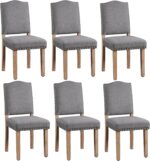 Yaheetech Set of 6 Dining Room Chairs Fabric Parsons Chairs with Nailhead Trim and Solid Wood Legs, Dining Chairs for Home, Kitchen, Living Room, Dark Gray