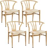 Yaheetech Weave Dining Chairs Weave Arm Chairs Set of 4 Mid-Century Modern Chair Dining Room Chairs Metal Frame Accent Chair Rattan Dining Chairs Weave Hemp Seat, Wood Color