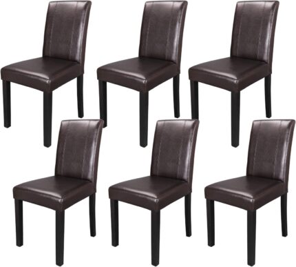 ZENY Dining Chair Set of 6, PU Leather Chairs Modern Diner Chairs Armless Side Chair with Solid Wood Legs for Home Kitchen Living Room