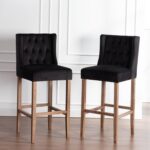 ZSARTS 32 Inch Black Velvet Bar Stools Set of 2, Modern Upholstered Barstools with Wood Legs Tufted Button High Bar Chairs Farmhouse Kitchen Stools for Island Pub Home Bar, Black