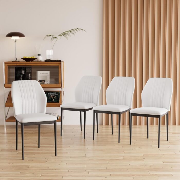 ZckyCine Dining Chairs Set of 4, Upholstered Leather Mid-Century Modern Chair, Kitchen Chair with Metal Legs for Room, Living Waiting Farmhouse