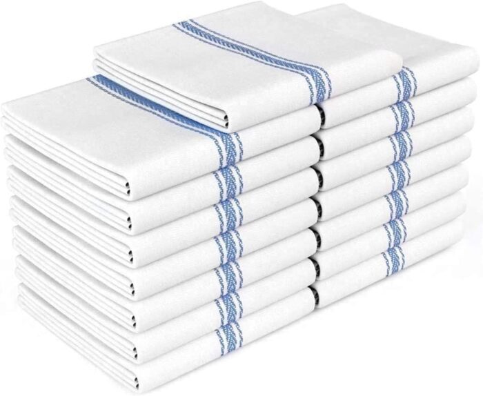 Zeppoli Classic Dish Towels - 15 Pack - 14" by 25" - 100% Cotton Kitchen Towels - Reusable Bulk Cleaning Cloths - Blue Hand Towels - Super Absorbent - Machine Washable