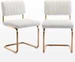 Zesthouse Mid Century Dining Chairs Set of 2, White Boucle Dining Room Chairs with Gold Legs, Upholstered Armless Accent Chairs Side Chairs for Living Room