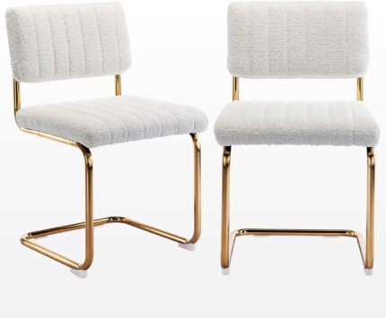 Zesthouse Mid Century Dining Chairs Set of 2, White Boucle Dining Room Chairs with Gold Legs, Upholstered Armless Accent Chairs Side Chairs for Living Room