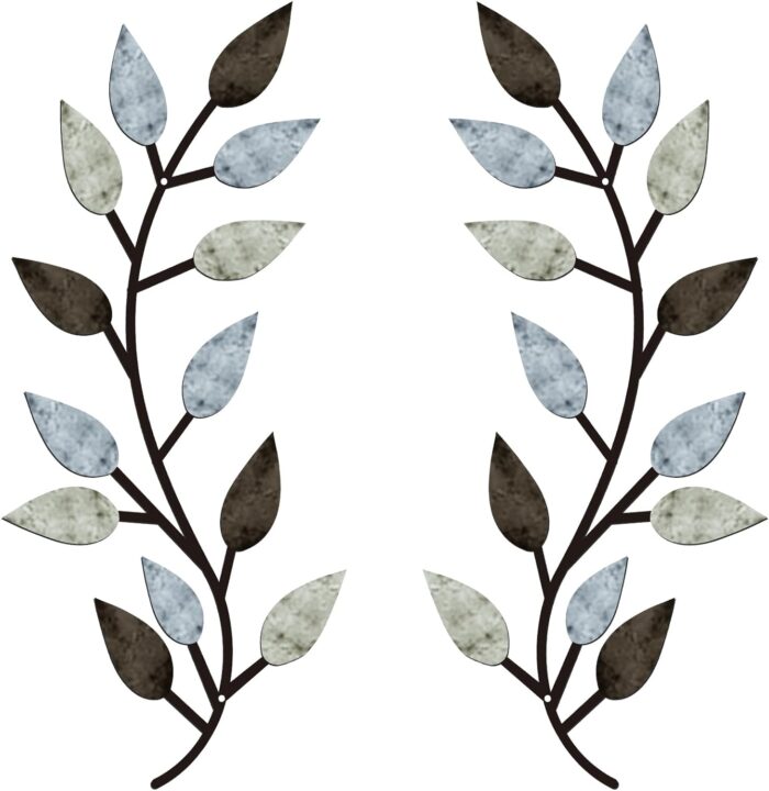 Zhengmy 2 Pieces Metal Tree Leaf Wall Decor Vine Olive Branch Leaf Wall Art Wrought Iron Scroll Above The Bed, Living Room, Outdoor Decoration (Pastel Colors)