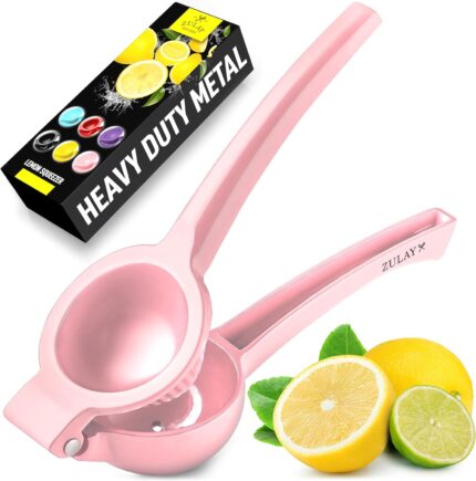 Zulay Premium Quality Metal Lemon Squeezer, Citrus Juicer, Manual Press for Extracting the Most Juice Possible - Pink