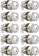 home improvement direct 10 Pack Privacy Interior Door Knobs for Bed and Bath Room, Keyless Locking Door Handles Locksets in Sain Nickel