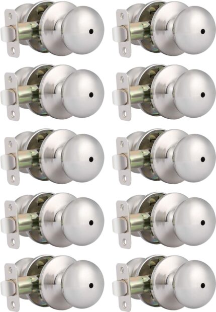 home improvement direct 10 Pack Privacy Interior Door Knobs for Bed and Bath Room, Keyless Locking Door Handles Locksets in Sain Nickel