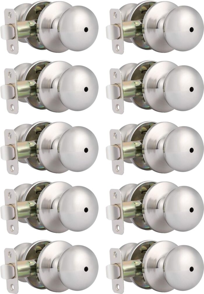 home improvement direct 10 Pack Privacy Interior Door Knobs for Bed and Bath Room, Keyless Locking Door Handles Locksets in Sain Nickel