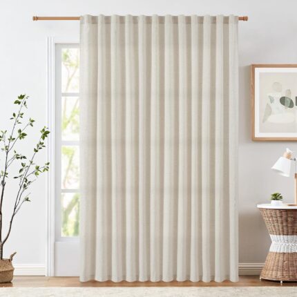 jinchan Linen Curtain for Living Room 90 Inch Length Extra Wide for Room Divider Crude Curtain Rustic Farmhouse Curtain Rod Pocket Back Tab Light Filtering Drapes Bedroom Window Curtain 1 Panel Ecru