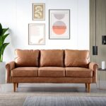 ovios 3-Seater Suede Leather Sofa with Comfy Cushion, Mid-Century Modern Couch for Living Room, Apartment and Small Space, 73.6", Brown