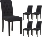 thksbought Set of 4 Upholstered Fabric Dining Chairs with Button-Tufted Details Living Chairs (Black)