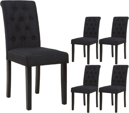 thksbought Set of 4 Upholstered Fabric Dining Chairs with Button-Tufted Details Living Chairs (Black)